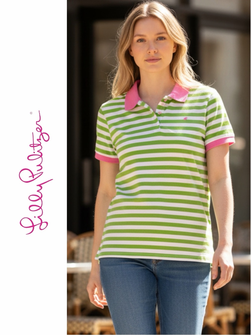 Lilly Pulitzer Green & White Striped Polo - Size L